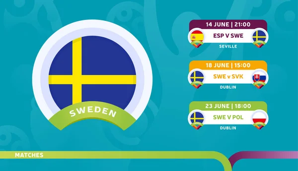 Seleção Sueca Calendário Partidas Fase Final Campeonato Futebol 2020 Ilustração —  Vetores de Stock