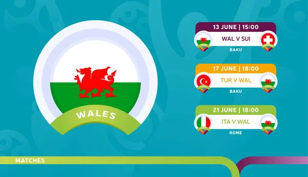 Wales Nationale Team Schema Wedstrijden Laatste Fase Van Het 2020 — Stockvector