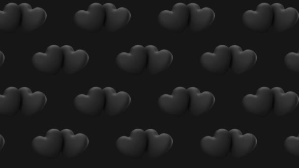 Pareja negro amor 3d corazones mínimo movimiento arte sin costuras patrón 4k movimiento diseño animación abstracto 3d renderizar fondo secuencia Loopable — Vídeos de Stock