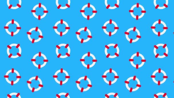 Lifebuoy or Life ring Minimal Motion art seamless pattern 4k motion design animation Abstract 3d render background Loopable sequence — Stock Video