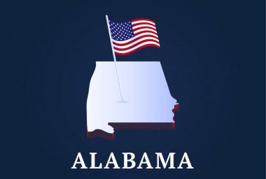 Alabama Eyaleti Isometric haritası ve ABD Natioanl bayrağı 3D izometrik şekilli devlet vektör ilülasyonu