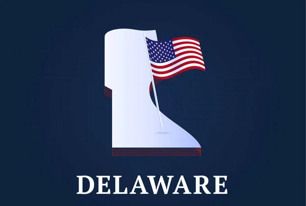 Delaware State Carte Isométrique Drapeau Natioanl Des États Unis Forme — Image vectorielle