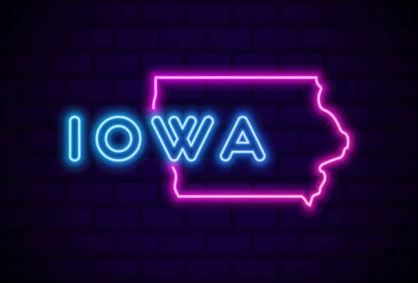 Iowa Stát Zářící Neonové Lampy Znamení Realistické Vektorové Ilustrace Modrá — Stockový vektor