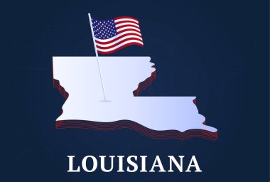 Louisiana eyaleti Isometric haritası ve ABD ulusal bayrağı 3D izometrik şekli Vector Illustration