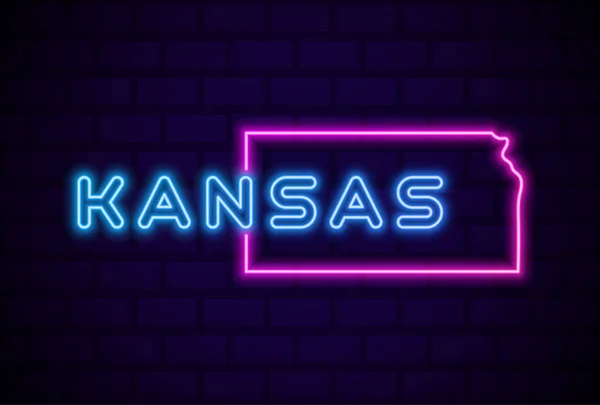 Kansas Eyaleti Parlak Neon Lambası Imzalı Gerçekçi Vektör Illüstrasyonu Mavi — Stok Vektör