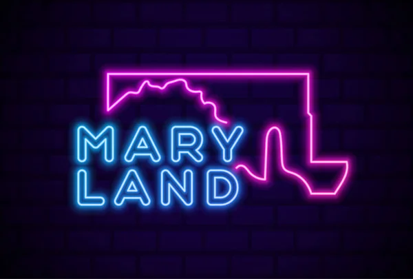 Maryland Stát Zářící Neonové Lampy Znamení Realistické Vektorové Ilustrace Modrá — Stockový vektor