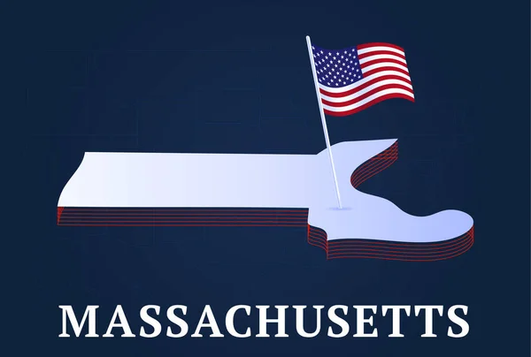 Massachusetts Eyaleti Isometric Haritası Abd Ulusal Bayrağı Izometrik Şekli — Stok Vektör
