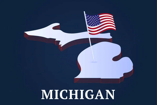 Michigan Eyaleti Isometric Haritası Abd Ulusal Bayrağının Izometrik Şekli Vector — Stok Vektör