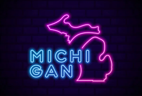 Michigan Eyaleti Parlak Neon Lambası Imzalı Gerçekçi Vektör Illüstrasyonu Mavi — Stok Vektör