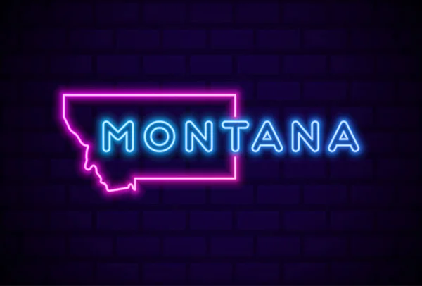Montana Staat Gloeiende Neon Lamp Teken Realistische Vector Illustratie Blauwe — Stockvector