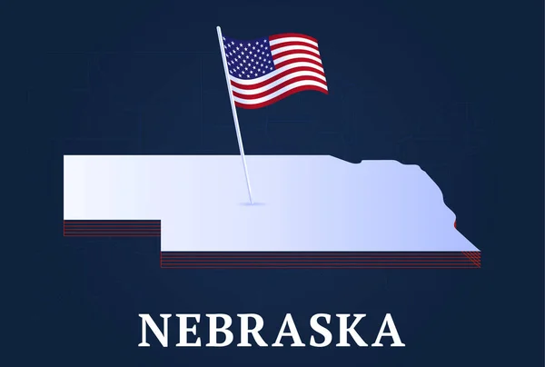 内布拉斯加州等距地图和美国国旗三维等距形状的国家矢量图解 — 图库矢量图片