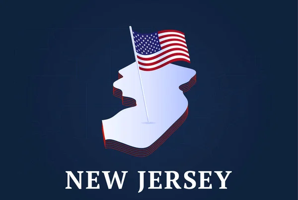 New Jersey Eyaleti Isometric Haritası Abd Ulusal Bayrağı Izometrik Şeklimiz — Stok Vektör