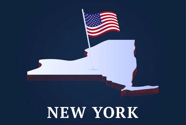 New York Eyaleti Isometric Haritası Abd Ulusal Bayrağı Izometrik Şekilli — Stok Vektör