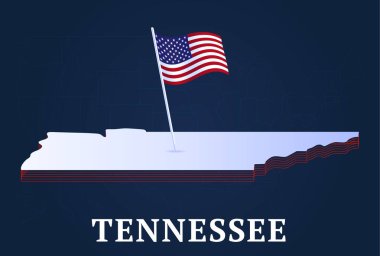 Tennessee Eyaleti Isometric haritası ve ABD ulusal bayrağının izometrik şekli: