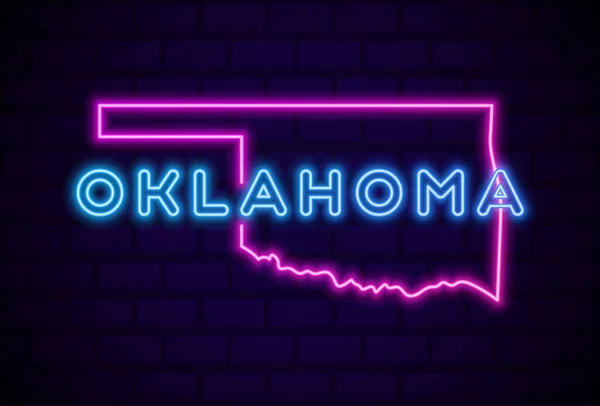 Oklahoma Abd Eyaleti Parlayan Neon Lambası Imzalı Gerçekçi Vektör Illüstrasyonu — Stok Vektör