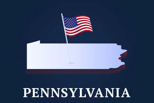 Pennsylvania Stát Izometrická Mapa Usa Národní Vlajka Izometrický Tvar Nás — Stockový vektor