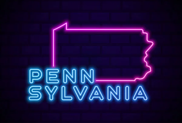 Pennsylvania Stato Degli Stati Uniti Incandescente Neon Lampada Segno Realistico — Vettoriale Stock