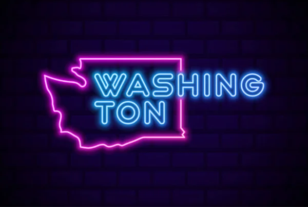Washington Amerikaanse Staat Gloeien Neon Lamp Teken Realistische Vector Illustratie — Stockvector