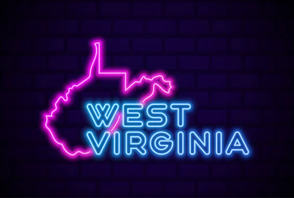 Batı Virginia Eyaleti Parlayan Neon Lambası Imzalı Gerçekçi Vektör Illüstrasyonu — Stok Vektör