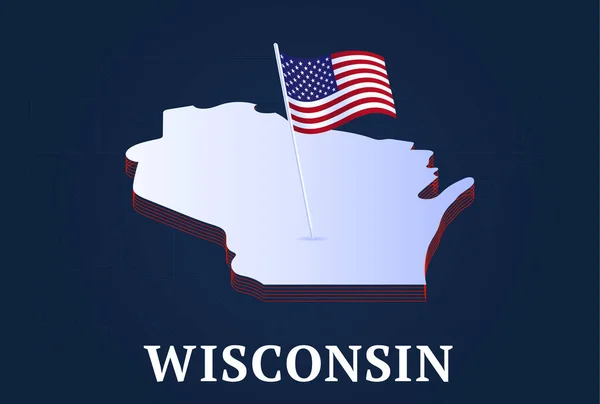 Wisconsin Eyaleti Isometric Haritası Abd Ulusal Bayrağının Izometrik Şekli Vektör — Stok Vektör