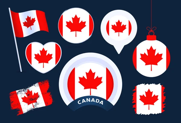 Canada Colección Vectorial Bandera Gran Conjunto Elementos Diseño Bandera Nacional — Vector de stock