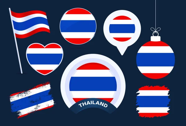 Thailand Flagga Vektor Samling Stor Uppsättning Nationella Flaggdesign Element Olika — Stock vektor