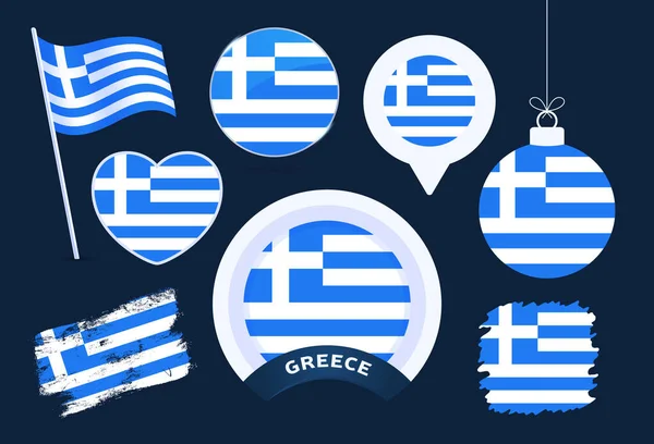 Coleção Vetorial Bandeira Greece Grande Conjunto Elementos Design Bandeira Nacional —  Vetores de Stock