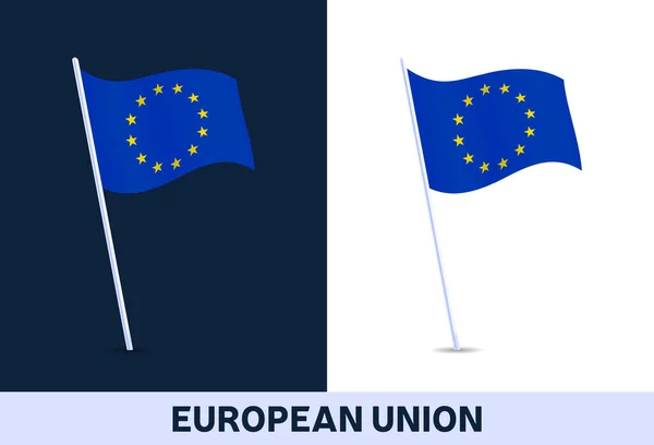 Flaga Wektora Unii Europejskiej Machanie Flagą Włoch Odizolowanych Białym Ciemnym — Wektor stockowy