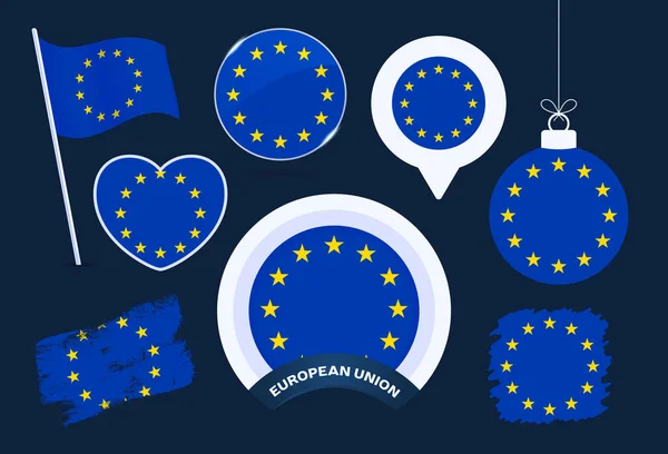 Collezione Vettoriale Union Flag Europea Grande Serie Elementi Design Della — Vettoriale Stock