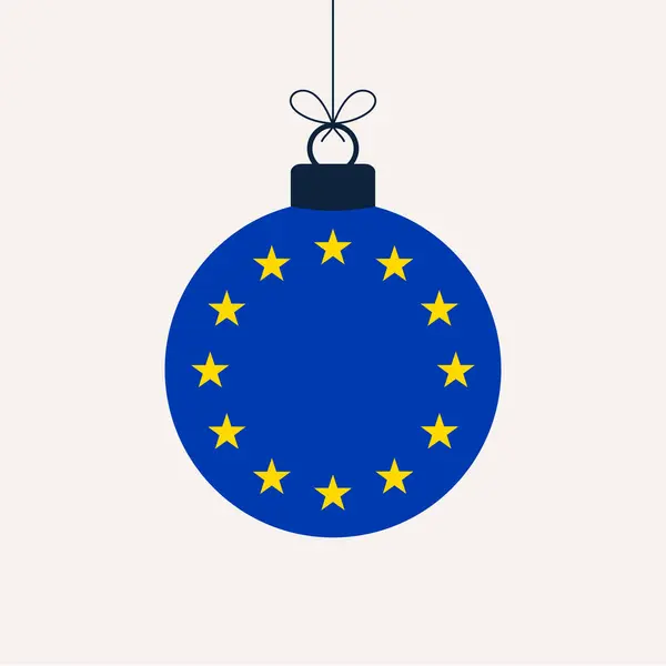 Bal Nouvel Noël Avec Drapeau Union Européenne Carte Voeux Illustration — Image vectorielle