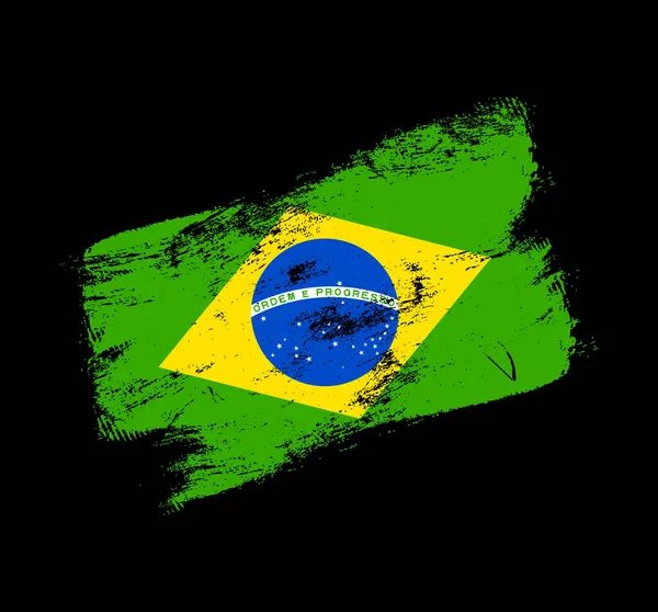 Brasilianische Flagge Grunge Pinsel Hintergrund Alte Pinselfahne Vektor Illustration Abstraktes — Stockvektor