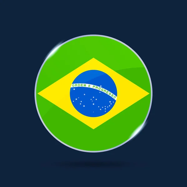 Bandeira Nacional Brasil Botão Círculo Ícone Bandeira Simples Cores Oficiais — Vetor de Stock