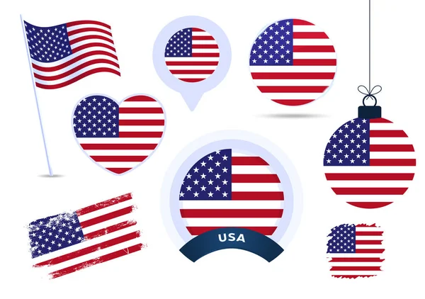 America Flag Vector Collection Big Set National Flag Design Elements — Vetor de Stock