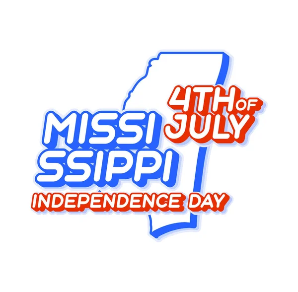 Mississippi State Juli Unabhängigkeitstag Mit Karte Und Usa Nationalfarbe Form — Stockvektor