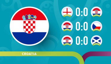 Hırvat milli takımı 2020 Futbol Şampiyonası 'nın final safhasında karşılaşacak. Futbol 2020 maçlarının vektör illüstrasyonu