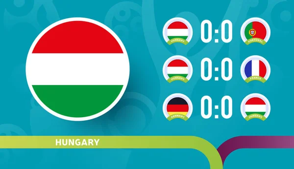 Maďarský Národní Tým Rozvrh Zápasů Závěrečné Fázi Mistrovství Světa Fotbale2020 — Stockový vektor