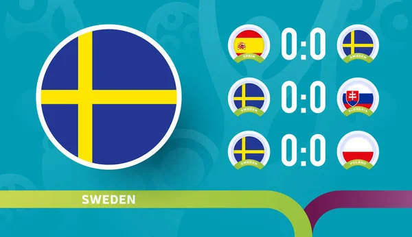 Seleção Sueca Calendário Partidas Fase Final Campeonato Futebol 2020 Ilustração — Vetor de Stock
