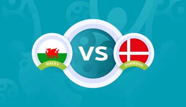 Wales Denmark Kolo Zápas European Football Championship 2020 Vektorové Ilustrace — Stockový vektor