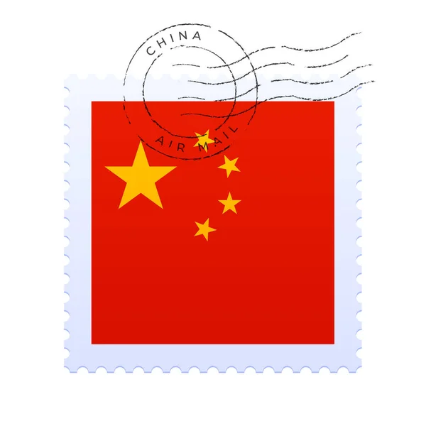 Porseleinen Postzegel Nationale Vlag Postzegel Geïsoleerd Witte Achtergrond Vector Illustratie — Stockvector