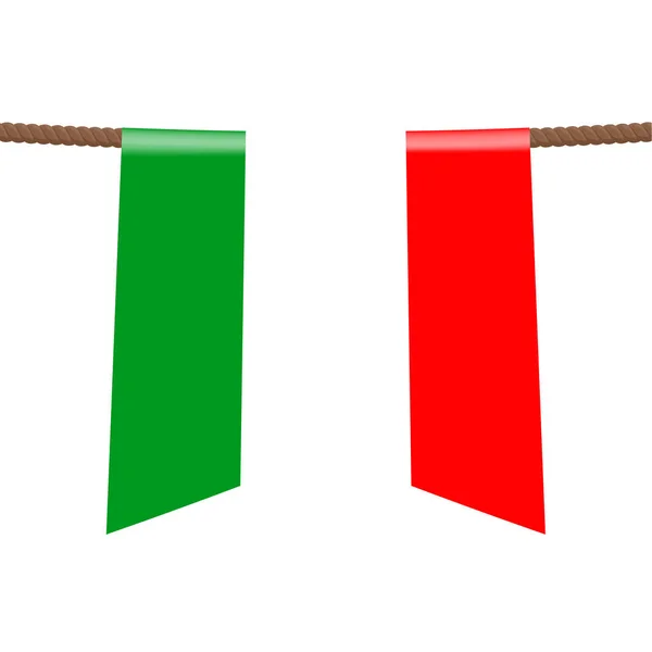 Italiaanse Nationale Vlaggen Hangen Aan Touwen Witte Achtergrond Het Symbool — Stockvector