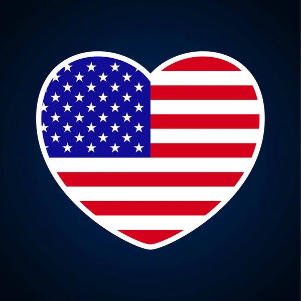 Usa Flaga Kształcie Serca Ikona Płaskie Serce Symbol Miłości Tle — Wektor stockowy