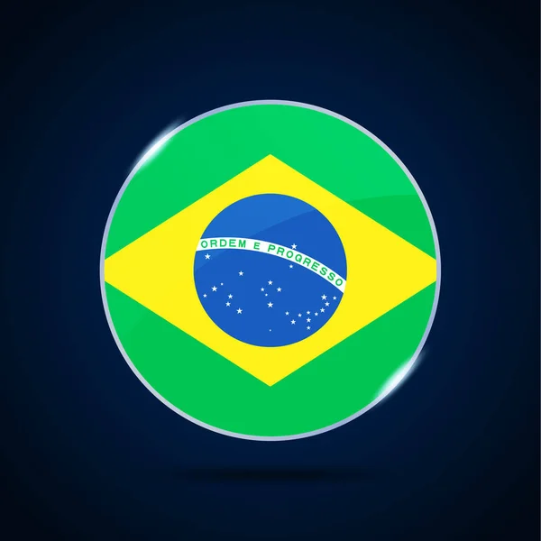 Bandeira Nacional Brasil Botão Círculo Ícone Bandeira Simples Cores Oficiais — Vetor de Stock