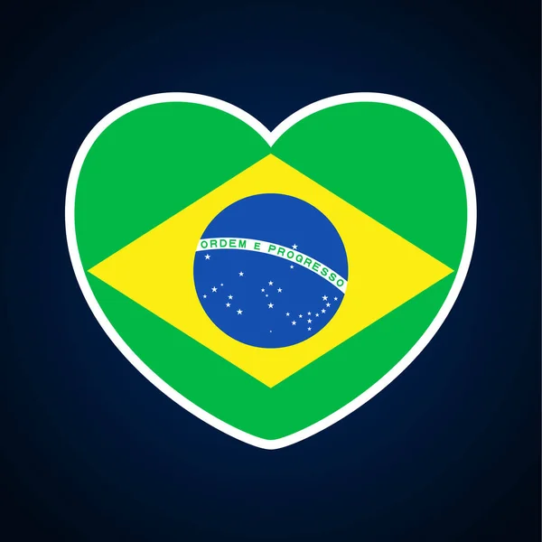 ブラジルの国旗はハートの形をしています 背景の国旗に愛のアイコンフラットハートシンボル ベクターイラスト — ストックベクタ