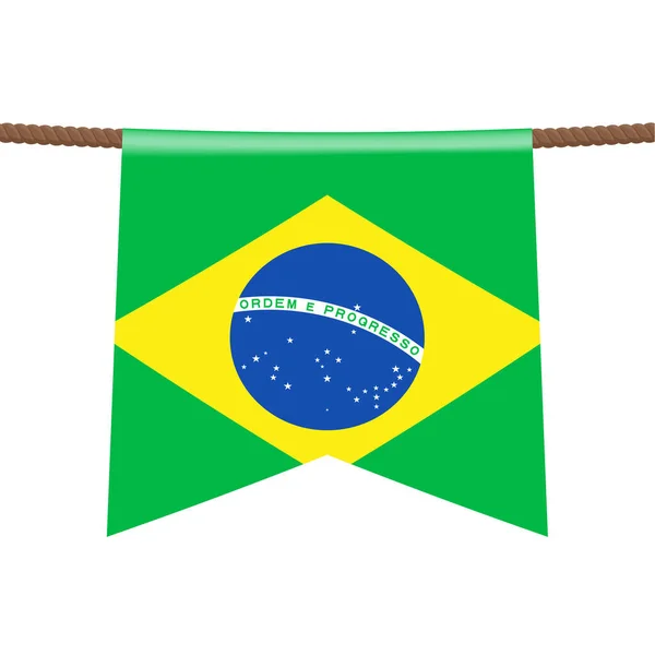 Brazil National Flags Hangs Ropes White Background Symbol State Pennant — Stock Vector