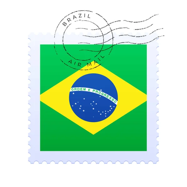 Brazilská Poštovní Známka Národní Vlajka Poštovní Známka Izolovaná Bílém Pozadí — Stockový vektor