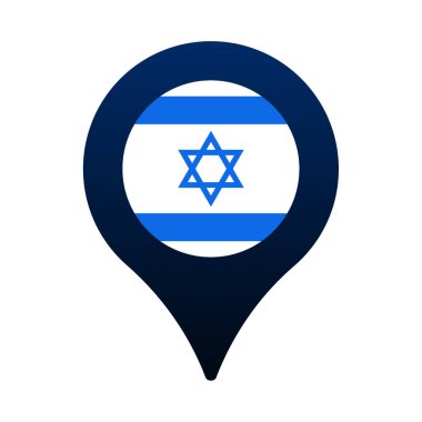 İsrail bayrağı ve harita işaretleyici simgesi. Ulusal bayrak konum ikon vektör tasarımı, GPS yer belirleyici pimi. vektör illüstrasyonu