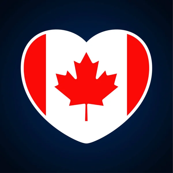 Bandera Canadá Forma Corazón Icono Símbolo Corazón Plano Amor Fondo — Vector de stock
