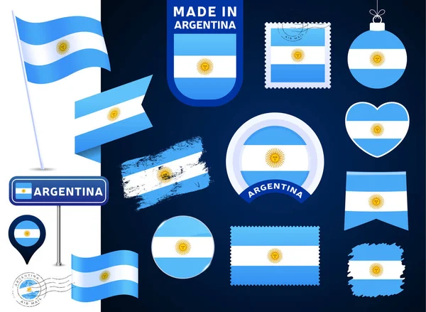 Argentina 플래그 컬렉션 세트의 깃발은 국경일에 형태의 요소들을 디자인 합니다 — 스톡 벡터