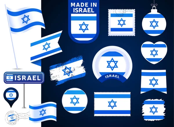 Colección Vectorial Bandera Israel Gran Conjunto Elementos Diseño Bandera Nacional — Vector de stock