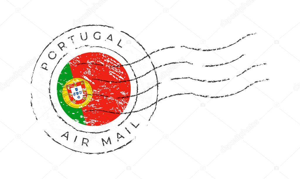 portugal postage mark. National Flag Postage Stamp isolated on white background vector illustration. Stamp with official country flag pattern and countries name